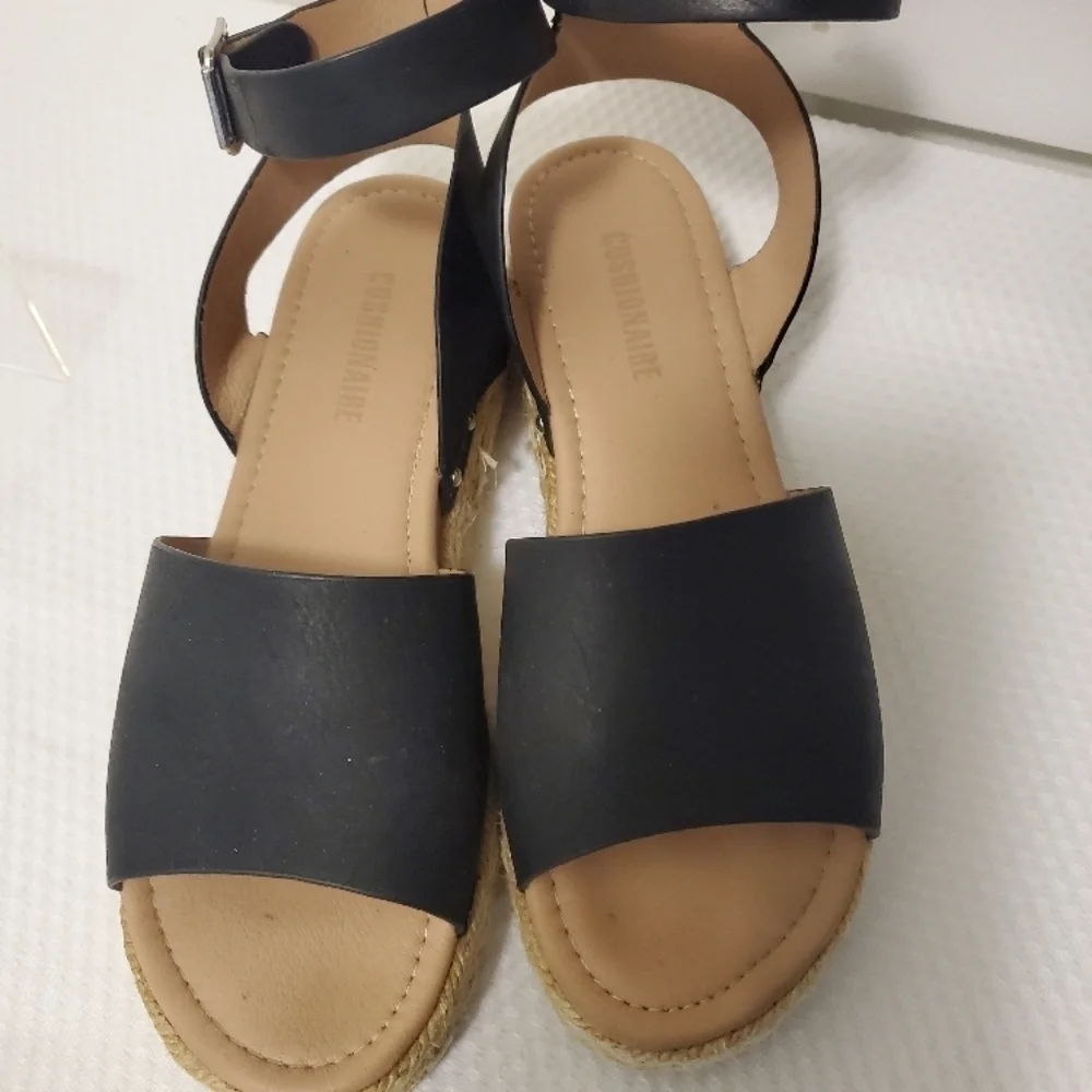 CUSHIONAIRE Black Espadrille Sandals Size 9, Preppy, Classic